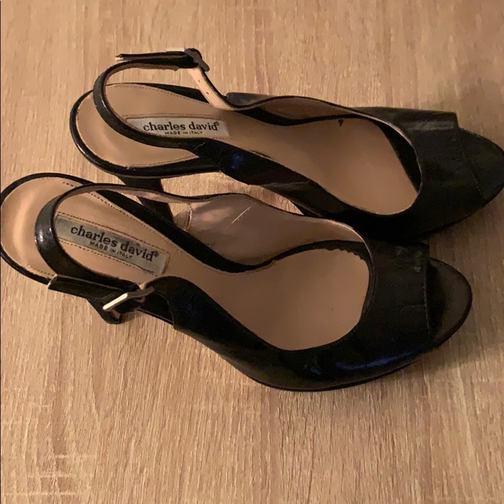 Black Charles David Peep Toe Sling Back